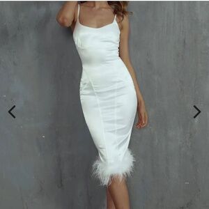 Hopelessly Devoted Feather Trim Midi Dress White
